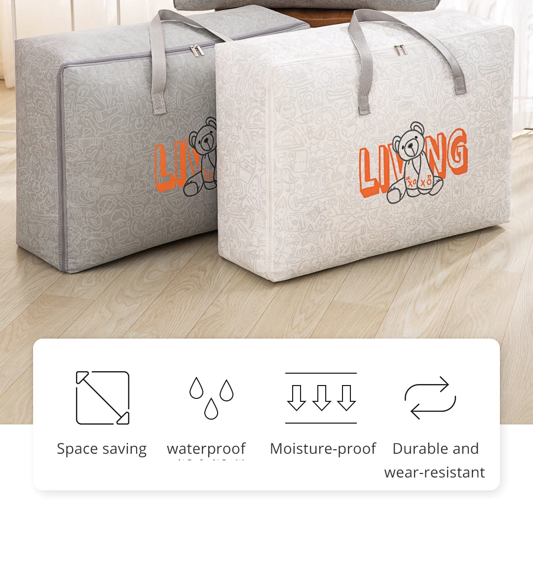 Description Picture 2 of item1pc Bear Pattern Clothing and Quilt Storage Bag Non-woven Fabric Thickened Bedroom Storage Travel Moving Bag