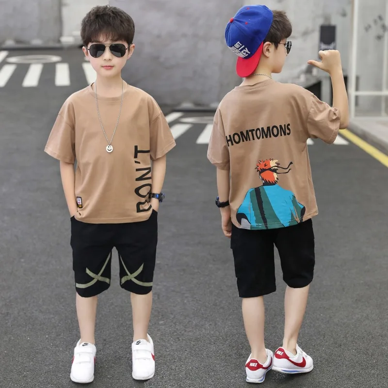 

Ages 2-8 Clothes Set Character Print Crew Neck Short Sleeve Knee Length Shorts Hip Hop Clothes