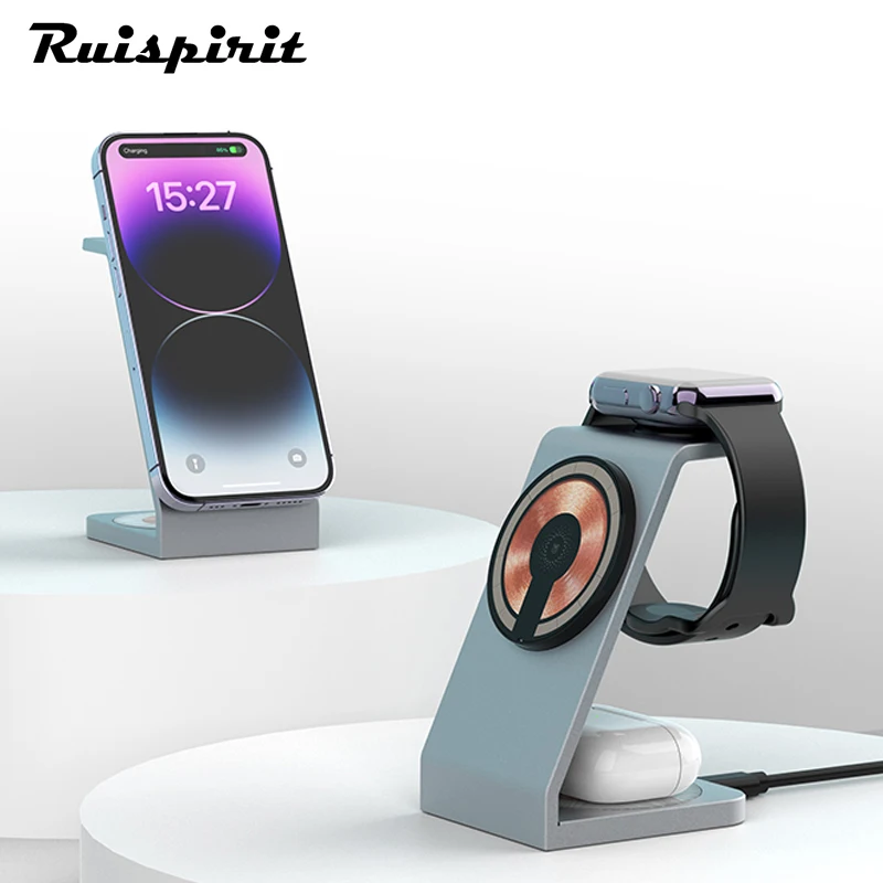 

Aluminium Alloy Wireless Charger Stand 3 in 1Charging Station Dock for Apple Watch 8 7 6 SE 5 4 3 2 Airpods 3 2 Pro iPhone 14 13
