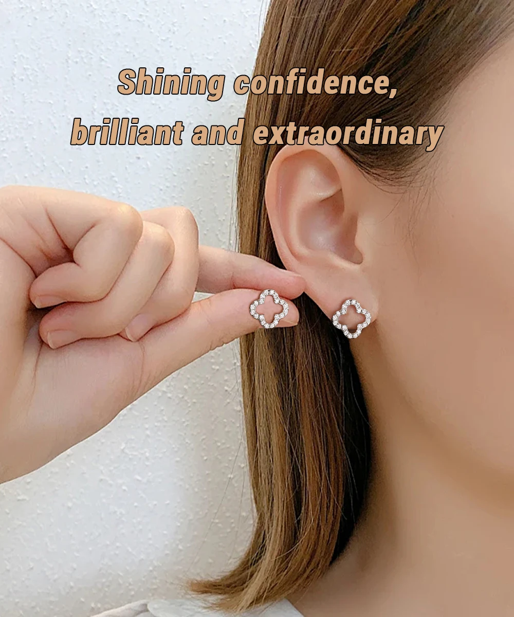 M-JAJA Moissanite Stud Earrings S925 Sterling Silver Diamond Four Leaf Clover Earrings for Women 2025 Trend Jewelry Gift for Her