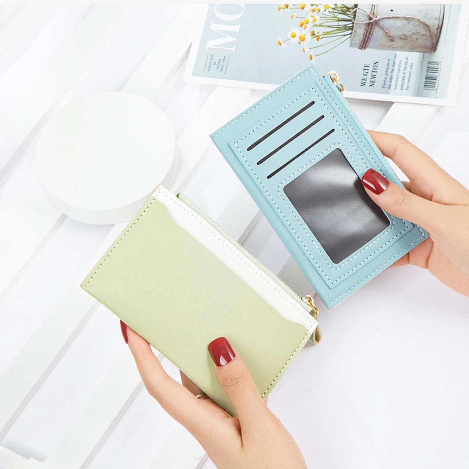 

Fresh-Style PU Leather Stitching Color Coin Purse Wear-Resistant Ultra-thin Key Bag Small Bag Pu Card Holder Pocket Wallet New
