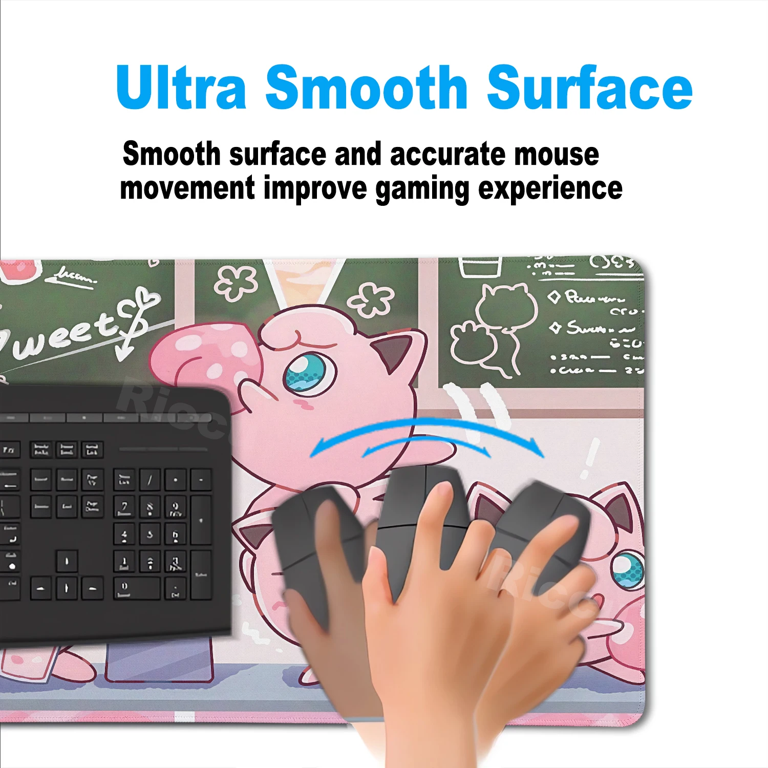 Kawaii Pink Anime Desk Mat with Clefairy & Jigglypuff Design