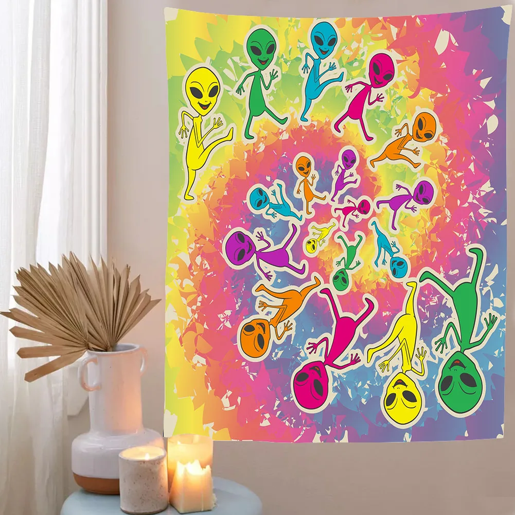 Alien Tapestry Mandala Macrame Hippie Art Wall Hanging Tapestries Living Room Home Cartoon Dorm Decor Psychedelic Wall Tapestry,tapestry decorations