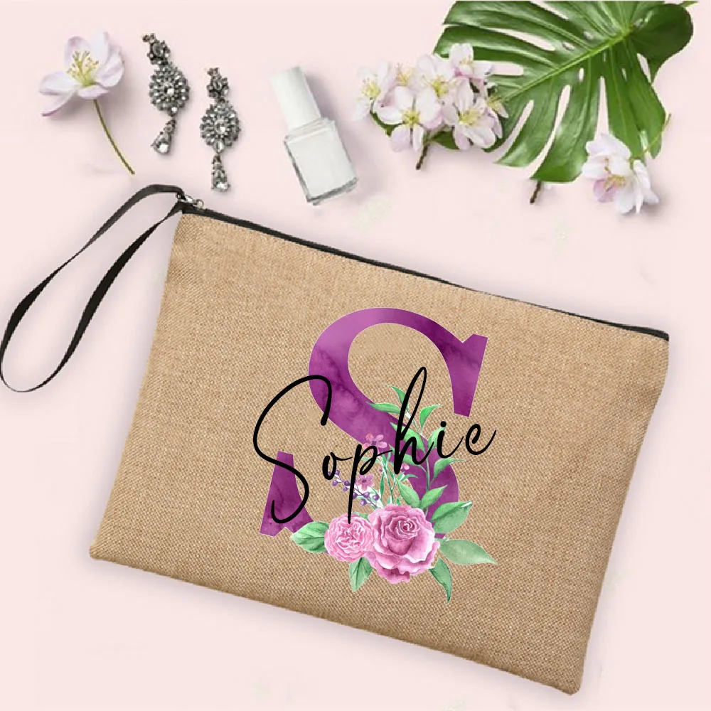 Personalized Custom Name Cosmetic Bags Women Neceser Makeup Bag Linen Zipper Pouches Travel Toiletry Organizer Mujer Bolsa Gifts 4