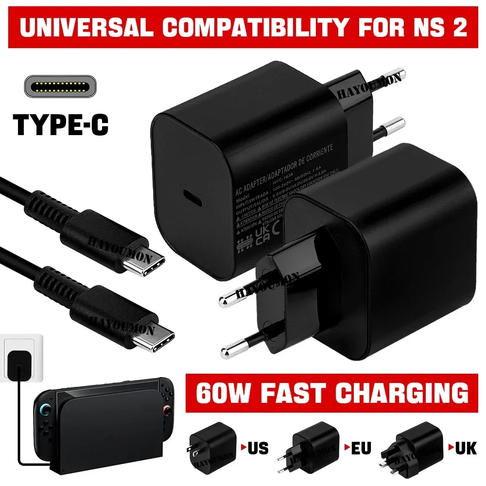 Universal 60W USB-C Power Adapter with 1.5M Charging Cable and TV Mode Support