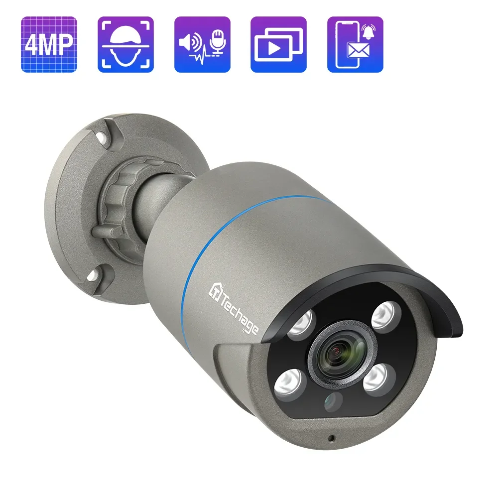 Techage 4MP POE Camera AI Smart Two Way Audio Outdoor Face Detection IP66 Waterproof  CCTV Video Surveillance IP Security Camera
