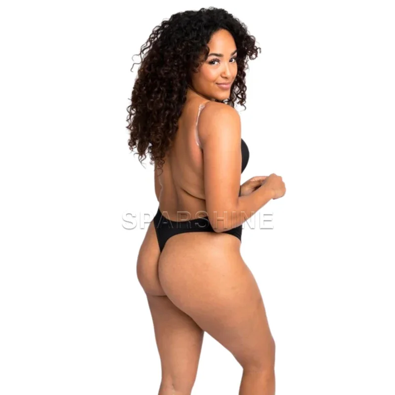 Women Sexy Deep V Waist Trainer Body Shaper Backless Bodysuit Clear Strap Flat Belly Push Up Padded Bra Shapewear