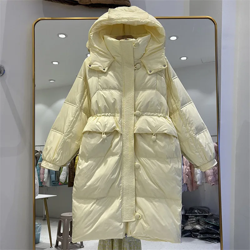

Autumn Winter Midi Long Down Coat Women Warm Thicken White Duck Down Jacket Parkas Ladies Loose Hooded Oversize Puffer Outwears