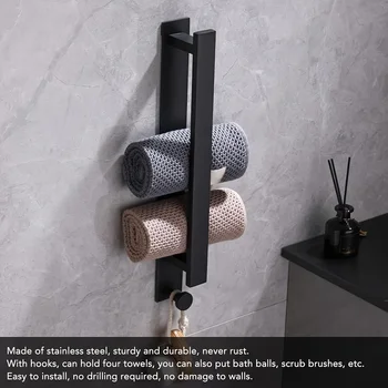 ราวแขวนผ้าประหยัดพื้นที่ 1 ชิ้นพร้อมตะขอ - ไม่ต้องเจาะ ราวแขวนผ้าในห้องน้ำแบบติดผนังสำหรับแขก 1