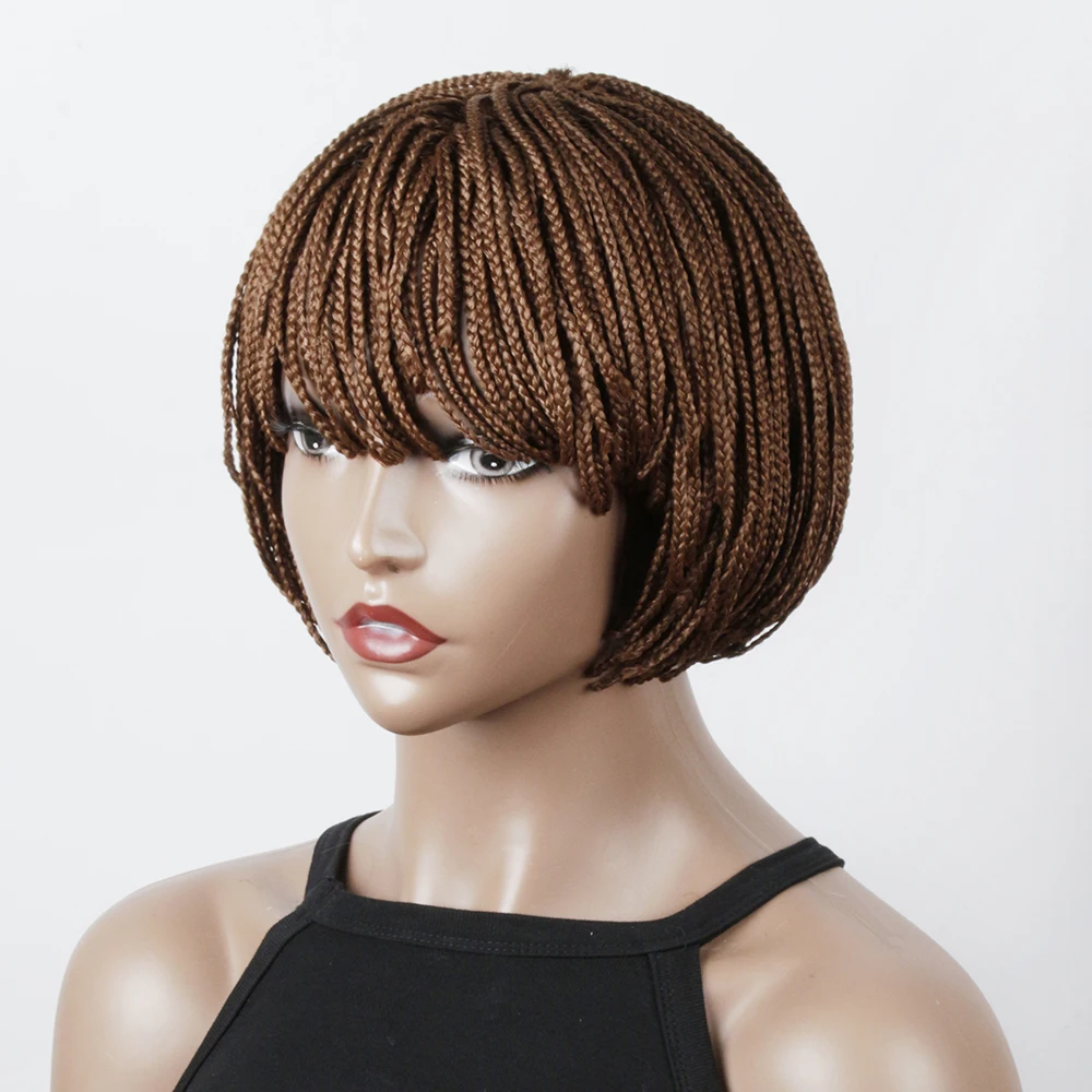 SQRDGQ Synthetic Hair Braided Wigs for Women Wig Braid African Short Wig with Bangs Pix Cut Brown Black Woman Wigs
