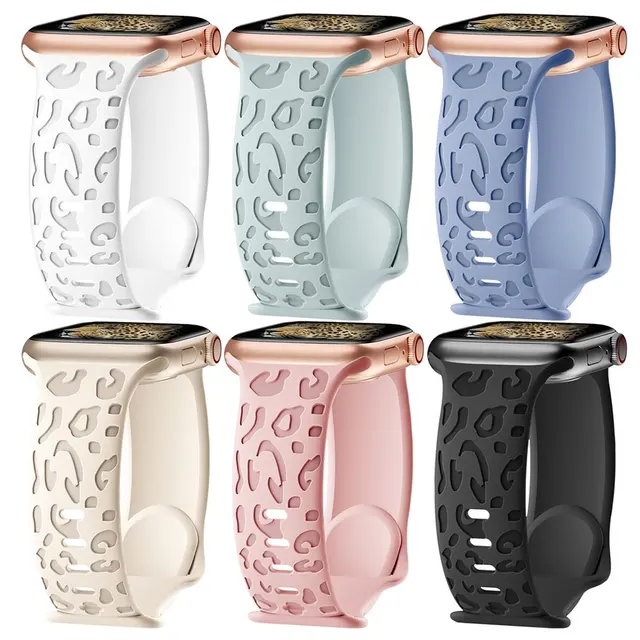 Bracelet gravé pour bracelet de montre Apple 44mm 40mm 45mm 49mm 41mm 42mm bracelet en silicone léopard série iwatch 9 7 6 5 4 se 8 ultra 2 1
