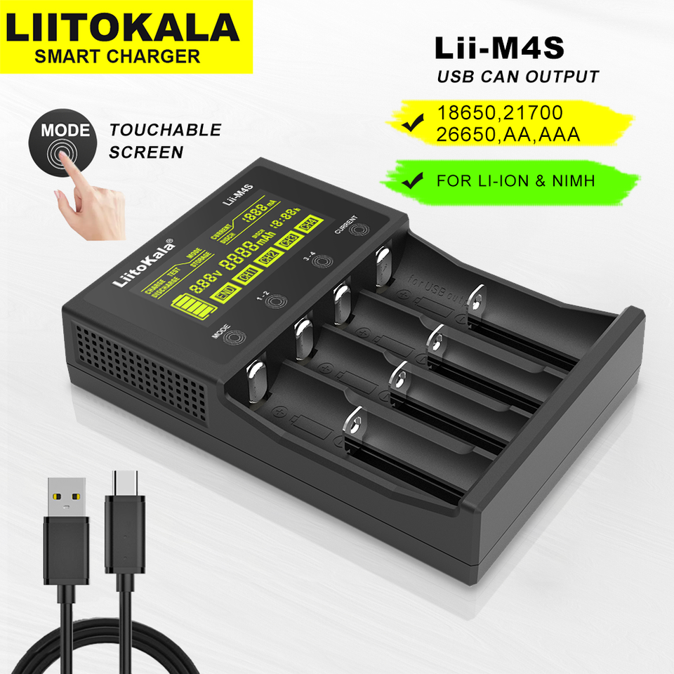 LiitoKala Lii-M4S Rechargeable Battery Charger 3.7V 18650 26650 21700 18500 Lithium-ion 1.2V Ni-MH AA LCD Test Capacity
