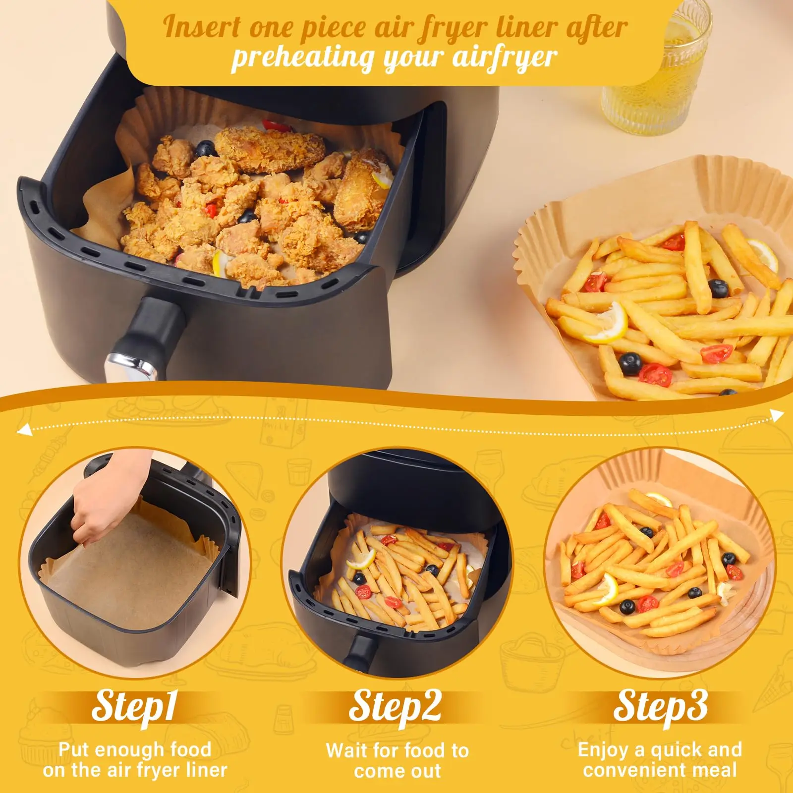 Air Fryer Liners Disposable 100pcs Square Air Fryer Parchment