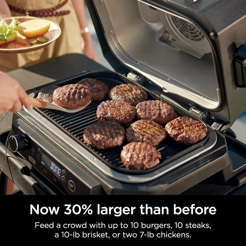Outdoor Grill & Smoker, Thermometer, 4-in-1 Master Grill, BBQ Smoker,Outdoor Air Fryer, Bake, Portable, Electric Grill,Dark Grey 6