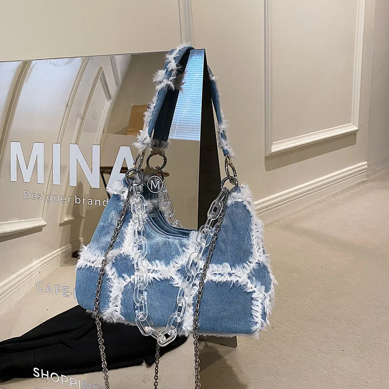 Casual Denim Women Crossbody Bag Double zipper female Shoulder Bag Quality canvas Ladies handbags Travel bags blue bolsa