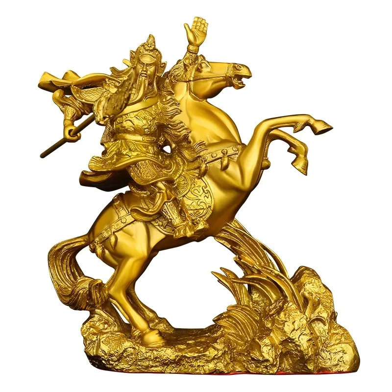 Antique Brass Guan Yu Statue, Horse Riding God of Wealth & Warrior, Feng Shui Office Home Decor, Chinese Collectible Figurine