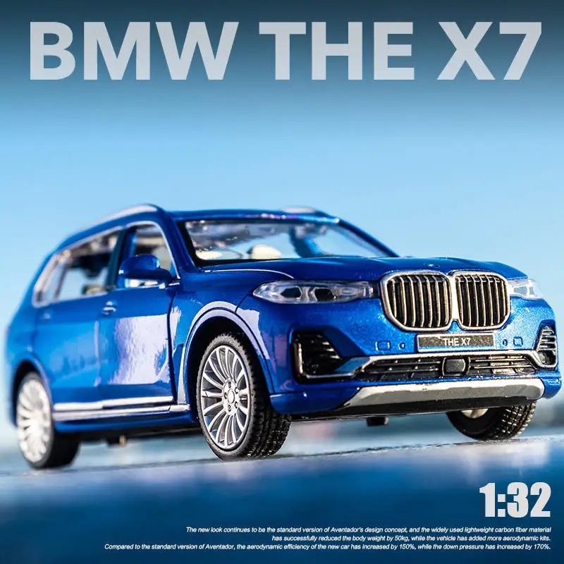 1:32 BMW X7 SUV 합금 모델 자동차 장난감 다이캐스트 캐스팅 풀백 사운드 및 라이트 자동차 장난감 어린이 차량용