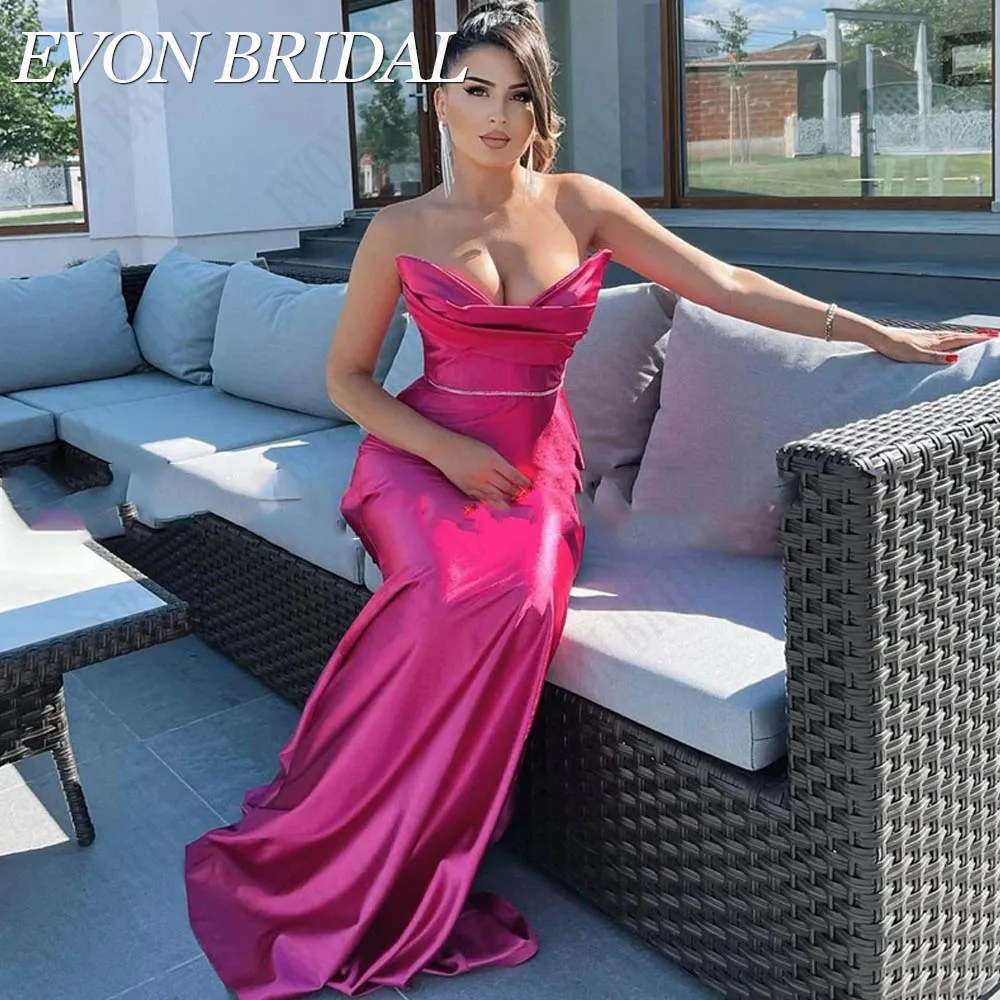 

EVON BRIDAL Simple Mermaid Prom Party Dress Strapless Sleeveless Evening Gown 2024 Beadings Satin Vestidos De Fiesta Custom Made