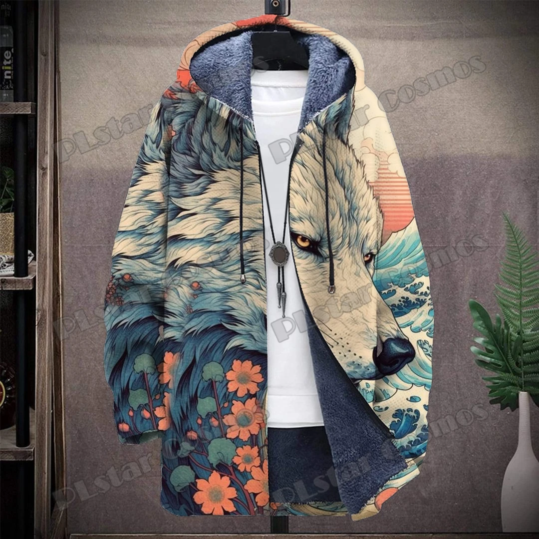 Animal Wolf & Eagle & Dragon Retro Graffiti 3D All Over Printed Men's Hooded Coat Winter Casual Thick Warm Jacket coat HR01