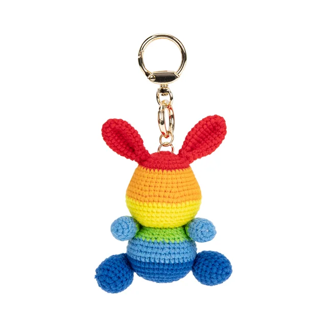 Colorful Knitted Rabbit Doll Adorable Rainbow Bunny Decoration for Easter