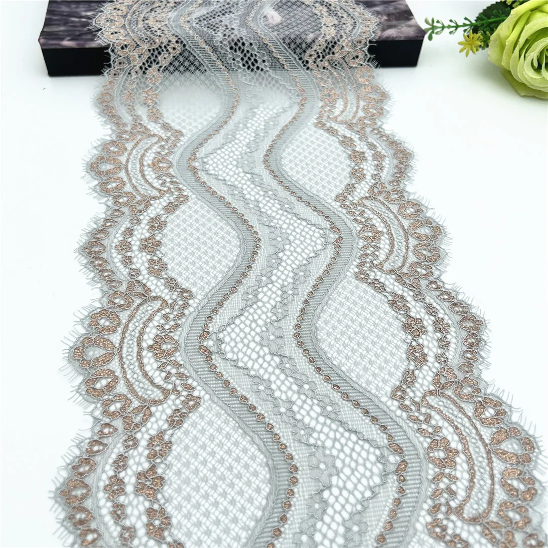 3y/lot Width 7 inch (18cm) Light Grey With Rosegold Elastic Trim 5