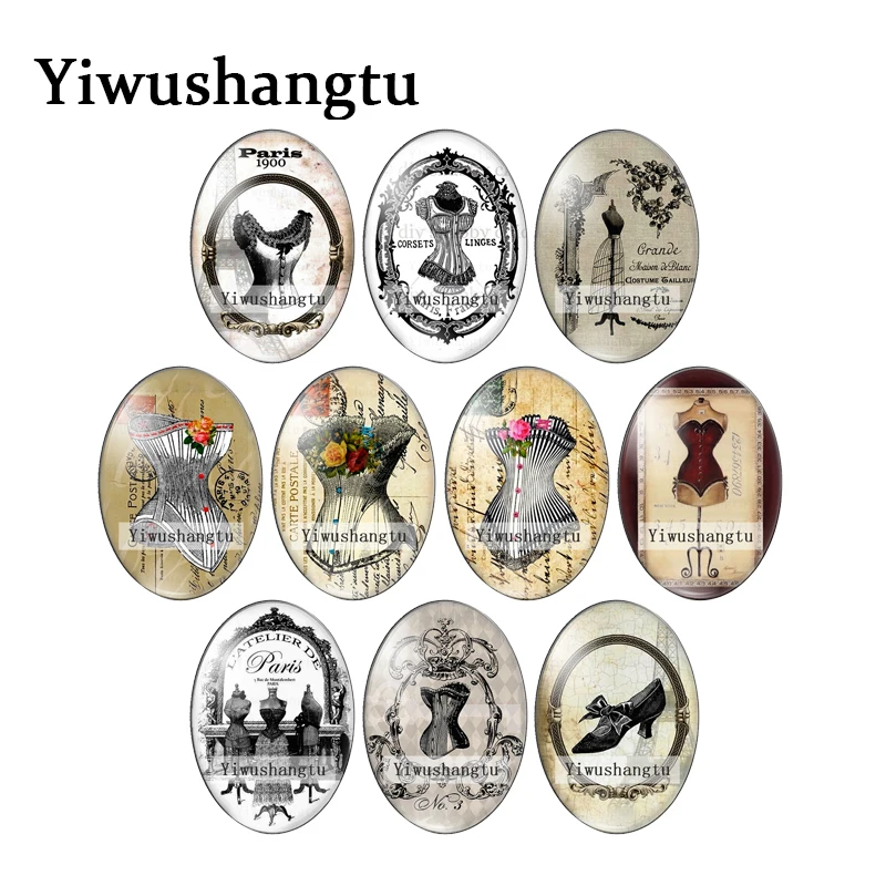 

Vintage Art collection skirt paintings 13x18mm/18x25mm/30x40mm Oval photo glass cabochon demo flat back Making findings