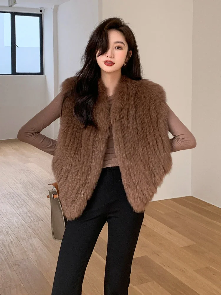 

Woven Double-sided Real Fur Coat Women's Sleeveless Vest High Quality Natural Fox Waistcoat Warm Autumn Winter Coats