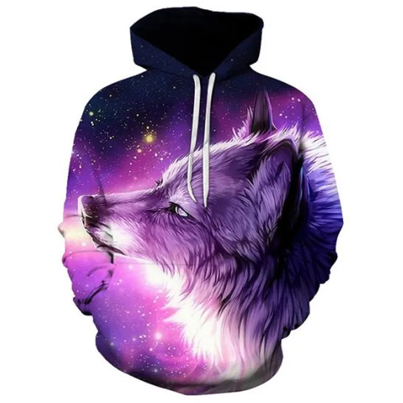 Übergroße wilde Tier Wolf Kapuze Herren Sweatshirts 3D-Druck Eis Serie Pullover Langarm Hoodies Streetwear Tops