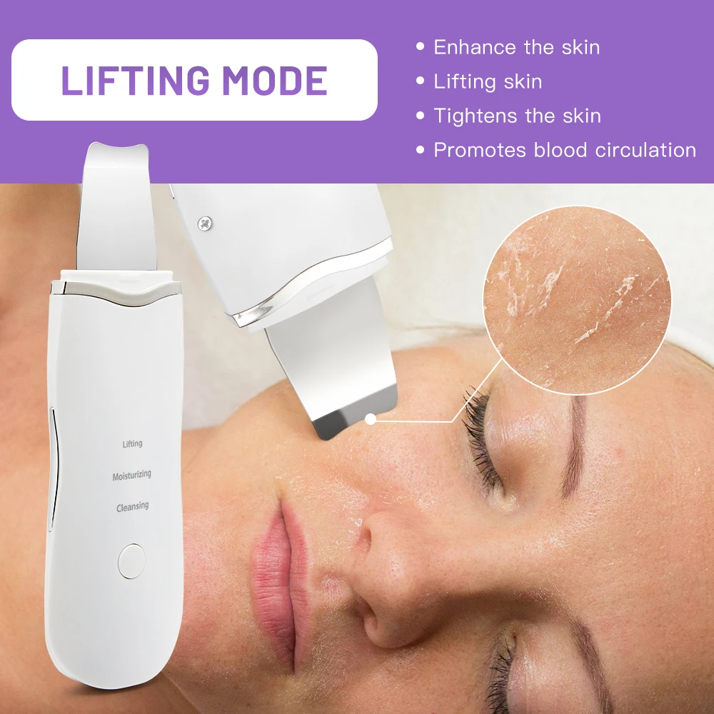 Facial Cleaner Facial Scrubber Blackhead Remover Ultrasonic Electric Skin Scrubber Deep Face Cleaning Peeling Shovel Pore Cleaner Lifting