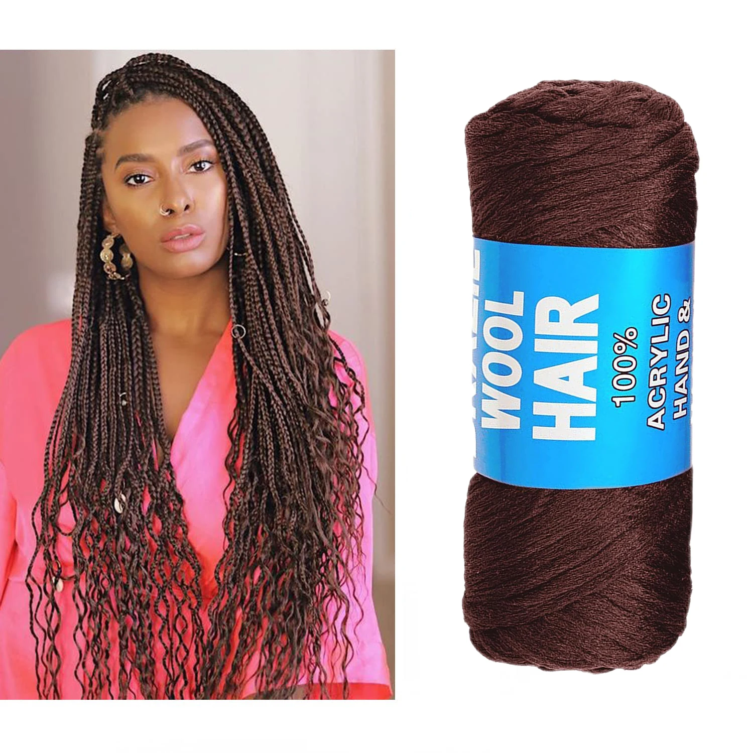 100% Brazilian Wool Hair Acrylic Yarn for African Braids/Senegalese Twist/Faux Locs/Wraps with Crochet Hook Synthetic Fiber Hair 1