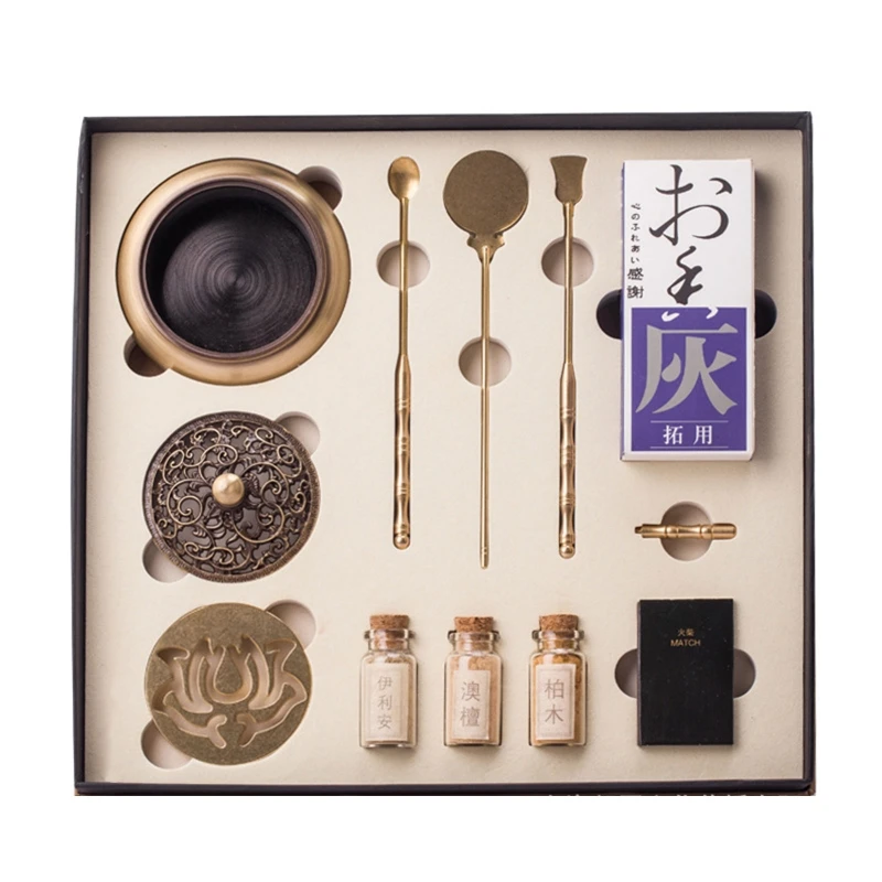 Pure Copper Incense Burner Kit Tool Incense Road Starter 1 Set Tools Supplies for Sandalwood Powder Seal Tools Yoga