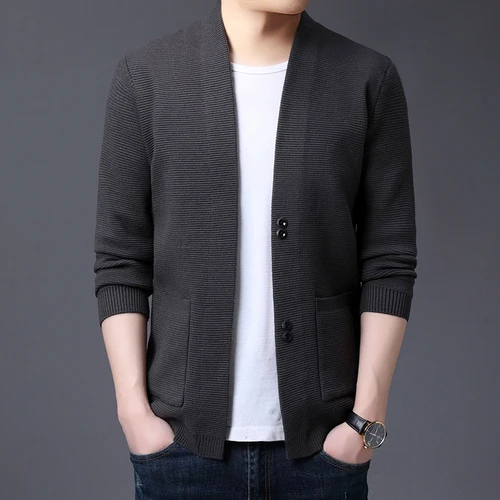 thumbnail image 1 of Suéter de punto de otoño para hombre de alta calidad, chaqueta tipo cárdigan de lana informal para hombre, chaquetas tipo suéter con botones de negocios, 1 of 5