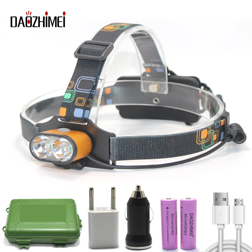 

8000 LM USB Charge XM-L T6 Headlamp 2*T6 LED Powerful Focus Head Light 3 Modes Self Defense Camp Head Lampe LED Headlight