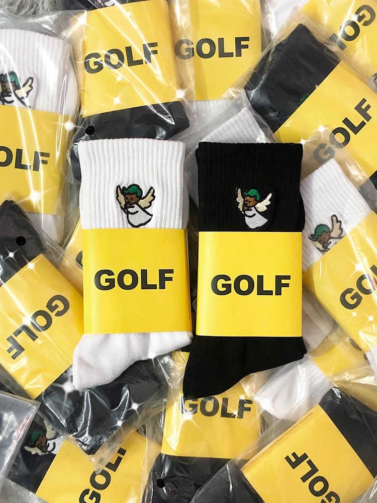 Ms golf sports socks angel embroidery mid tube cotton socks| | - AliExpress