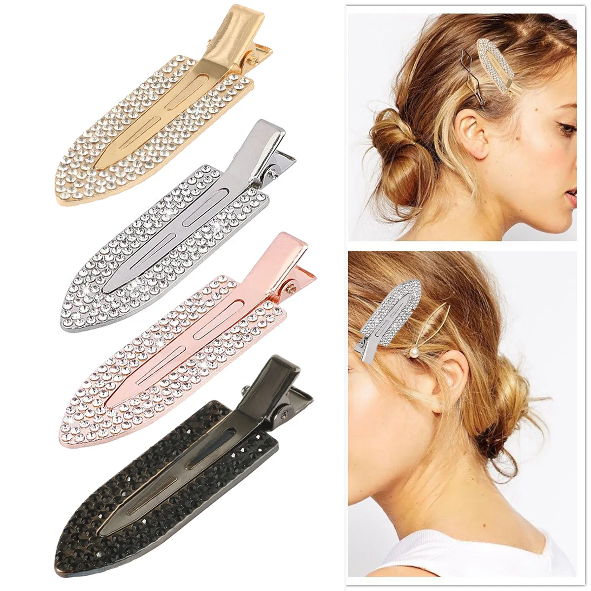 1 Stück. Surfbrettförmige Haarnadel aus Metall mit Strasssteinen. Seitenclip. Geeignet für junge Mädchen. Wird für Make-up verwendet, speziell für Styl