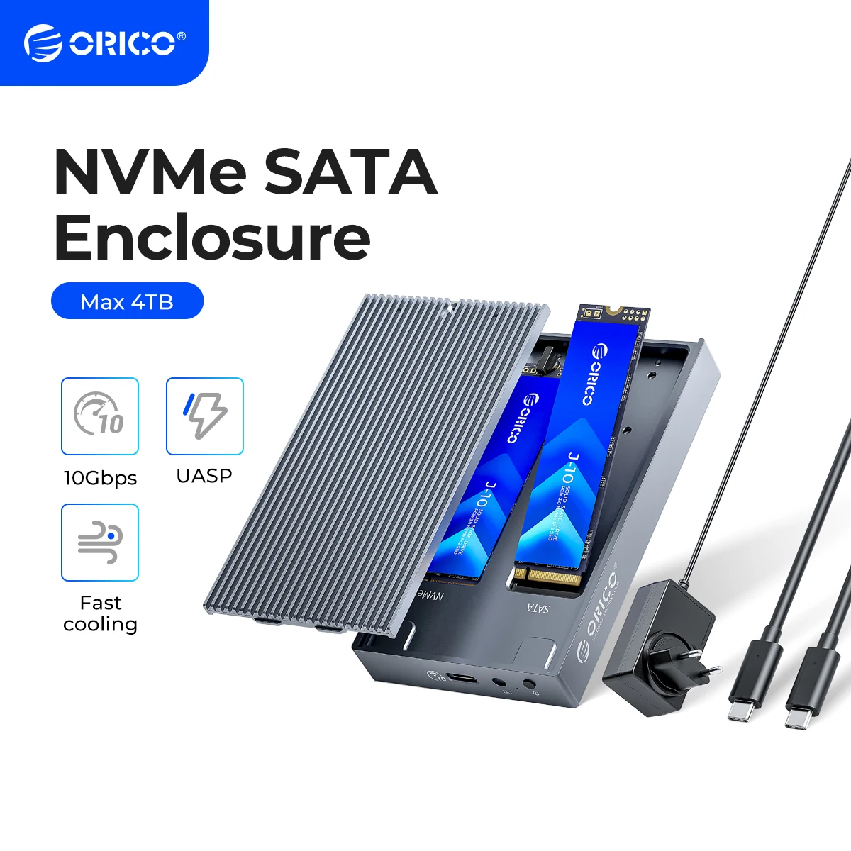 Boîtier SSD Dual Protocol M.2 NVMe/NGFF(SATA) Blanc - Orico