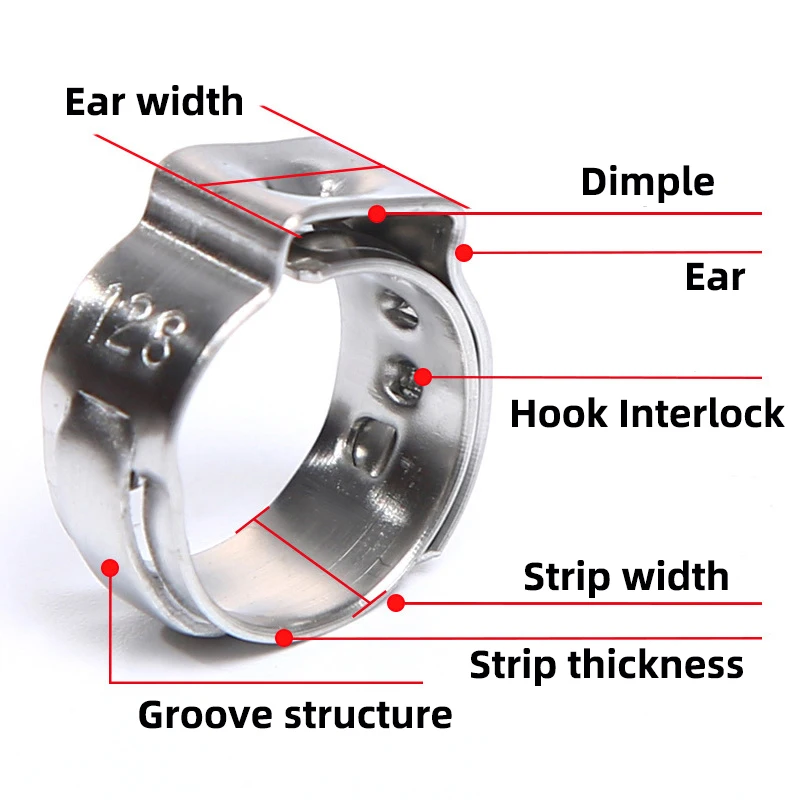 50PCS Single Ear Hose Clamp 304 Stainless Steel Single Ear Hose Clamps Stepless 5.3-42mm Cinch Clamp Rings Sealing Kinds of Hose