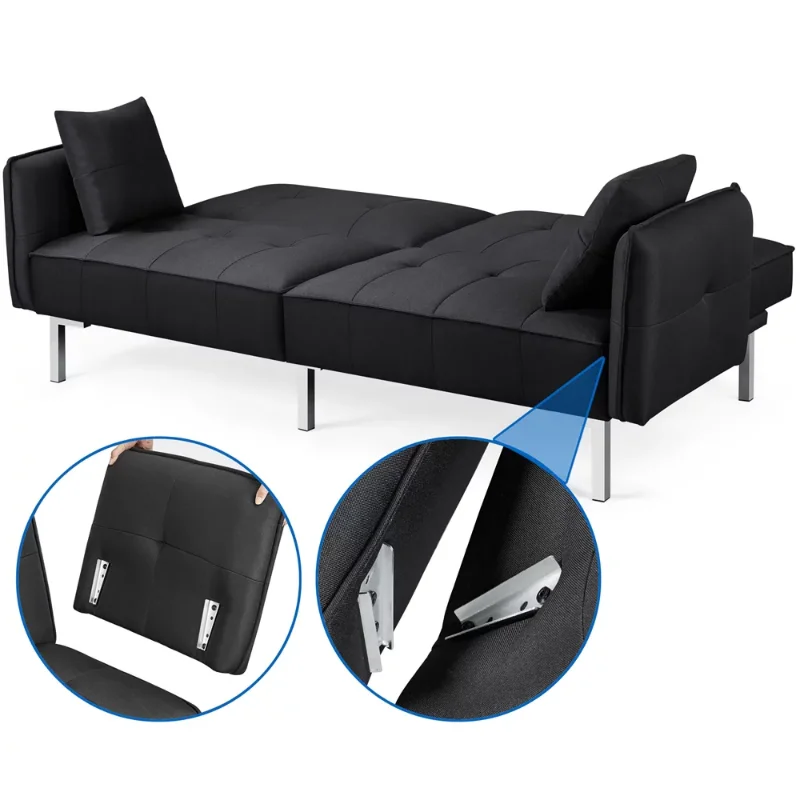 Description Picture 4 of itemAlden Design Fabric Covered Futon Sofa Bed with Adjustable Backrest Black living room sets sofa