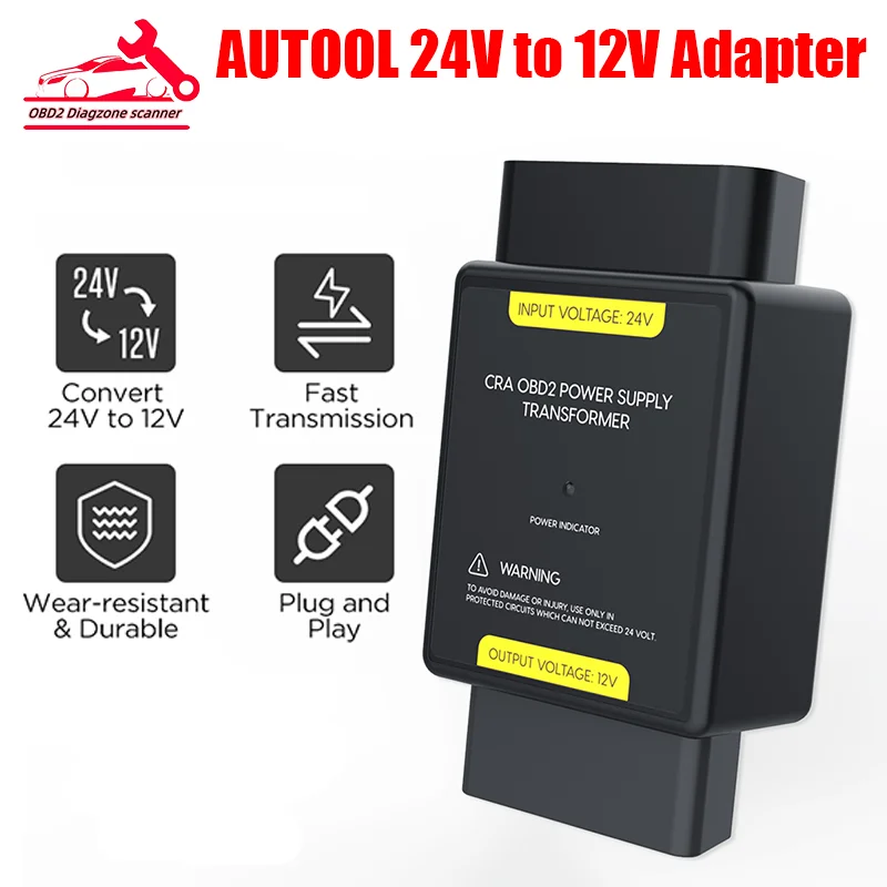 

AUTOOL Car OBD Power Supply Transformer Power Adapter 24V To 12V Input Voltage 24V To Output Voltage 12V OBD Adapter Connector