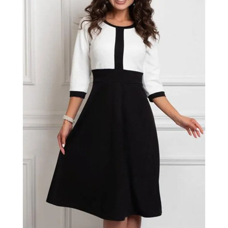 Summer-Women-Office-Dress-Elegant-O-Neck-Patchwork-Bodycon-Half-Sleeve ...