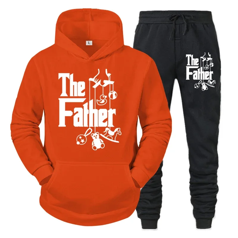 thumbnail image 1 of Conjunto de 2 piezas con capucha y pantalones divertidos para papá primerizo, ropa deportiva clásica, sudadera holgada de otoño, traje gráfico, 1 of 5