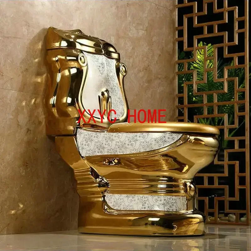 

European Style Artistic Golden One Piece Closestool Gravity Fluishing Washdown Toilet