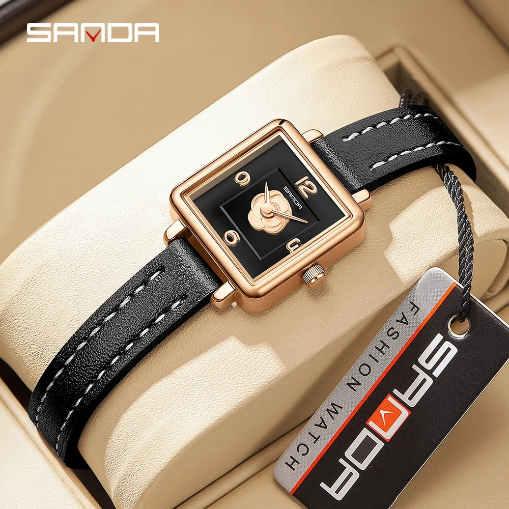 

Sanda 1131 Beautiful Design Fashion Black Square Dial Water Resistant Quartz Movement Business Women Elegant Analog Wrist Watch