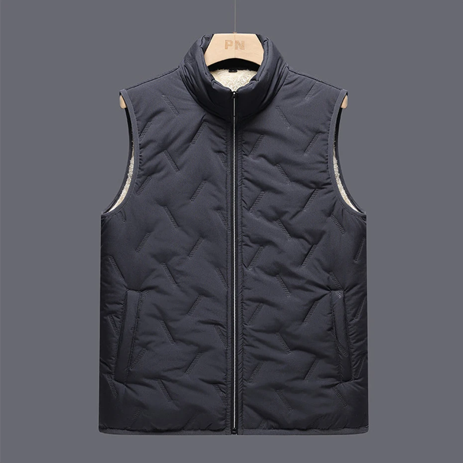 Winter Fleece Vests Men Sleeveless Jacket Fashion Casual Solid Color Vests Male Winter Warm Stand Collar Vests