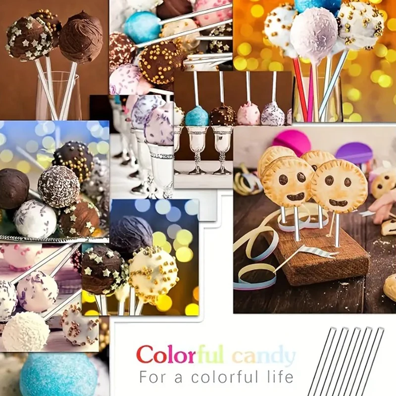 100PCS Acrylic Lollipop Sticks for Making Lollipops Cake Pop Clear Sticks Transparent Dessert Chocolate Kitchen Dining Bar acrylic lollipop sticks