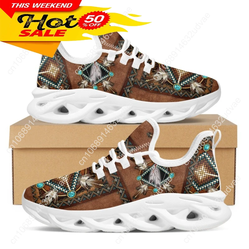 African Tribal Pattern Ladies Mesh Swing Sneakers Comfort Lace up Platform Shoes Lightweight Sport Shoes for Women