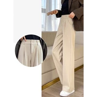 2024 Autumn Winter Women Concise Woolen Pants Lady Wide Leg Designer Outside Trousers Female Thicken High Waisted Draping Pants - Image 5