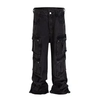 Hi Street Cargo Washed Jeans Pants Multi Pockets Streetwear Denim Trousers For Male Patchwork 1