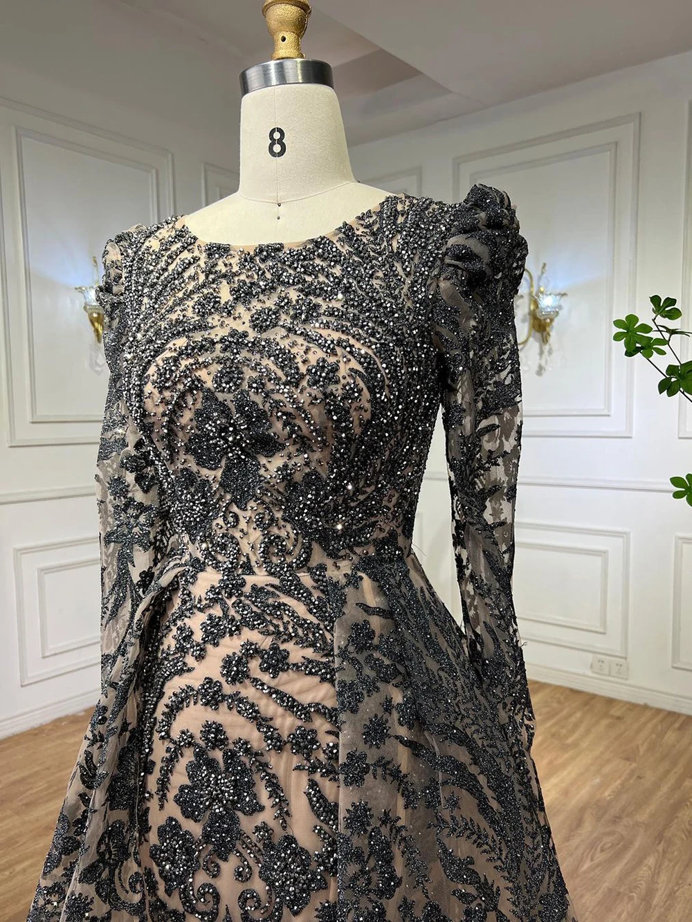 Luxury Burgundy Mermaid Muslim Evening Dress with Overskirt Plus Size Arabic Women Wedding Formal Gowns Mallzona