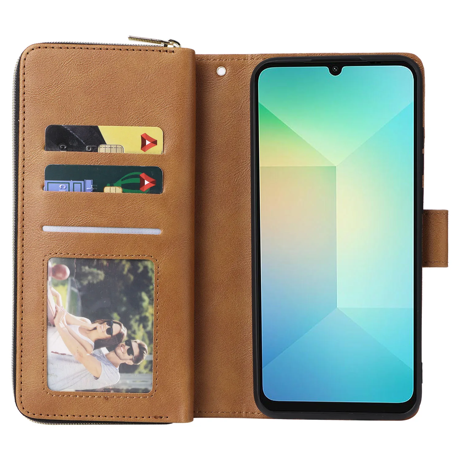 Leather Wallet Case with Zipper Card Slot and Flip Pocket Bag Cover